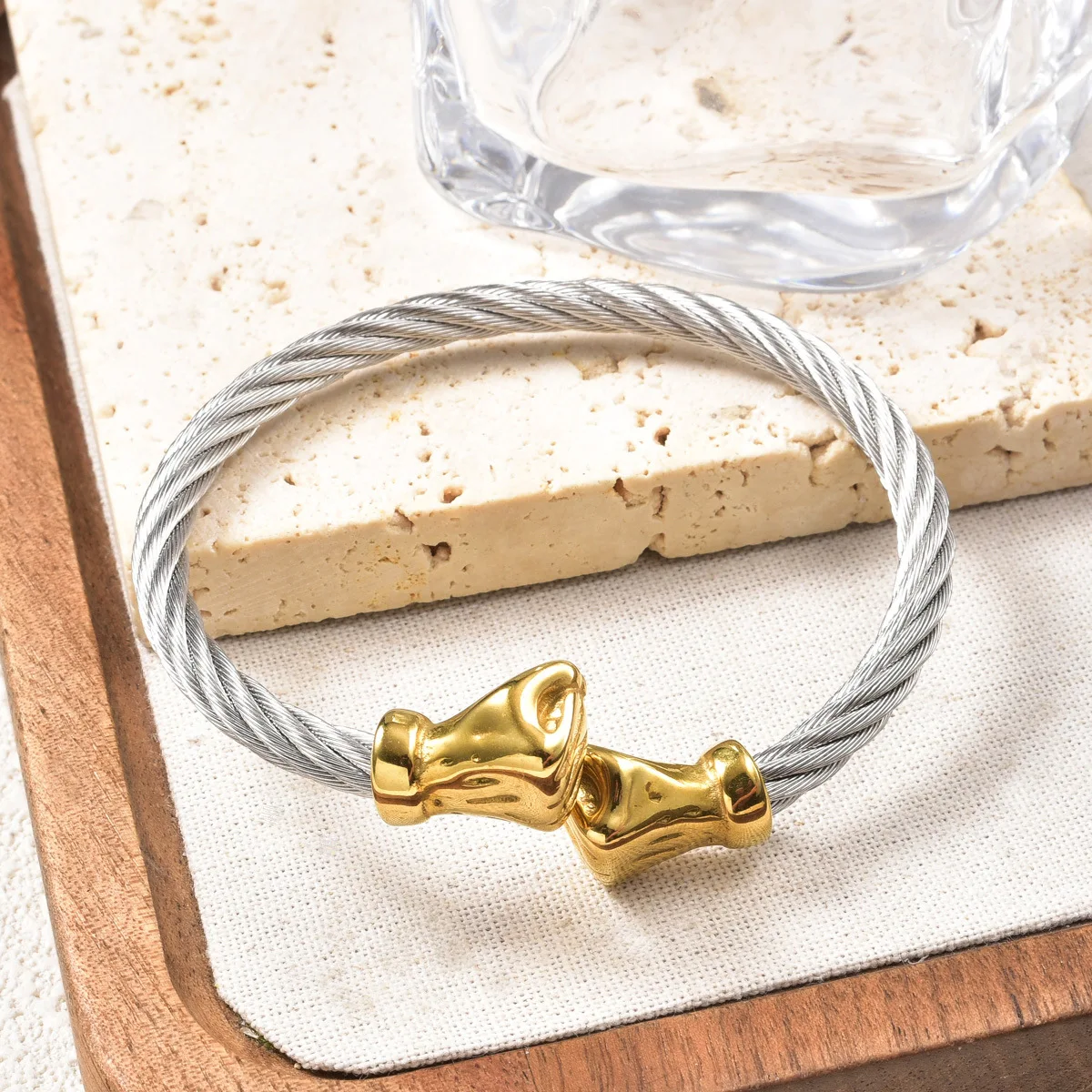 Fashion Hip Hop Stainless Steel Open Wire Twist Boxing Glove Bangle Retro Trendy Fist Bracelet Party Jewelry Gift