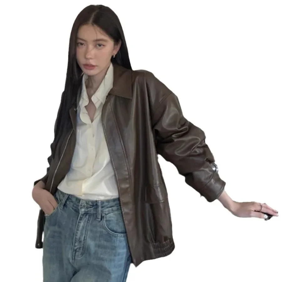 

Весенне-осенне-зимний модный топ, корейское пальто, мотоциклетная кожаная куртка в американском стиле в стиле ретро, женская