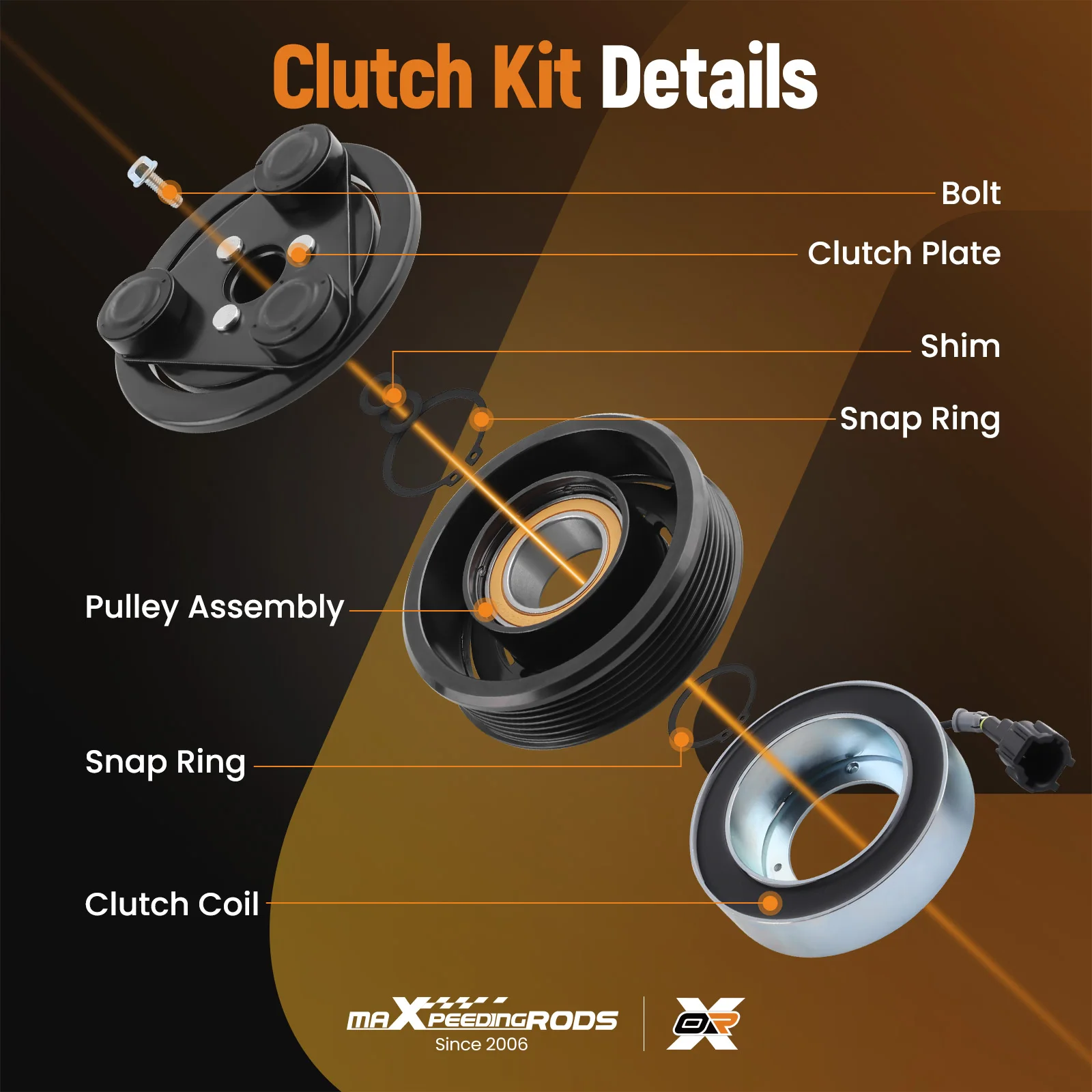 AC Compressor Clutch Kit for Nissan Cube Versa 2007-2012 1.6L 1.8L 57890, 58890