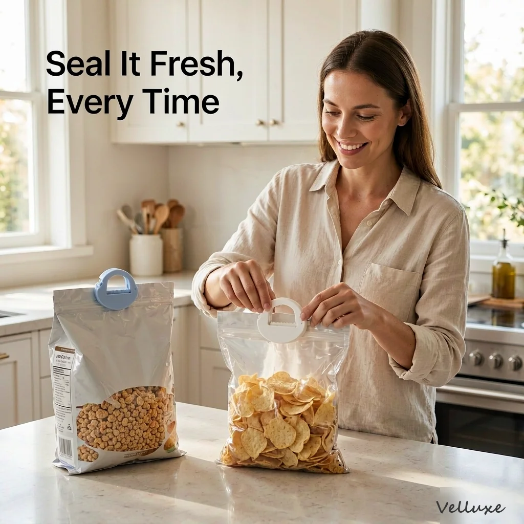 2in1 Velluxe Kitchen Combo: One Press Clamp Cleaning Brush + 2Pcs Food Bag Sealing Clips
