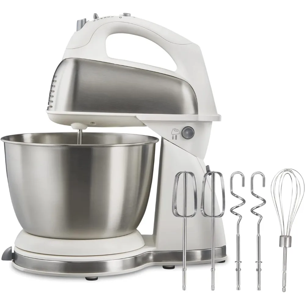 Classic Stand and Hand Mixer, 4 Quarts, 6 Speeds with Quick Burst, Bowl Rest, 290 Watts Peak Power, White, Blender Household