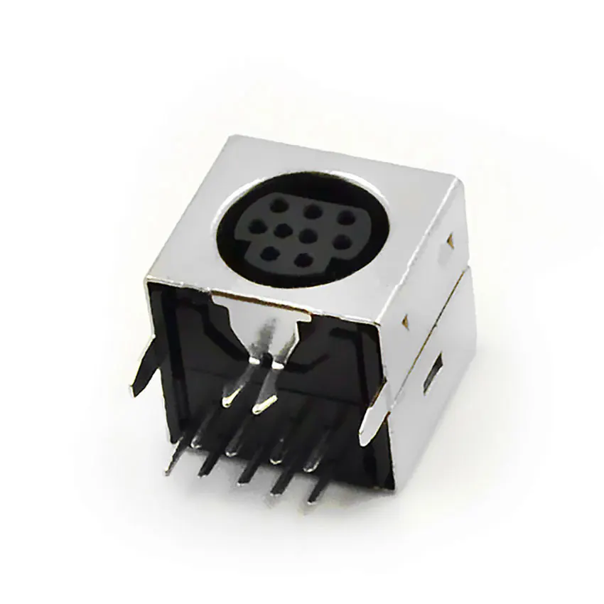 Shield Right Angle through hole Mini Circular DIN Receptacle Socket LCD TV S-video 9 Pin Mini Din Socket Connector