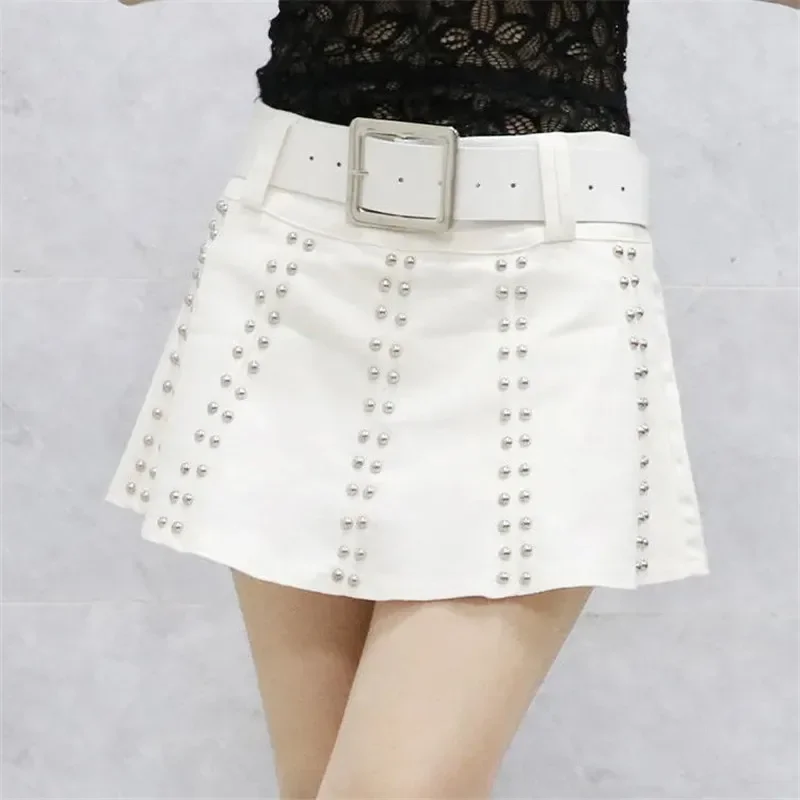 Fashion Denim Short Skirt Women Summer New Korean Ladies Heavy Industry Rivet Slim Anti Shining Half A-word Skirts Black F771