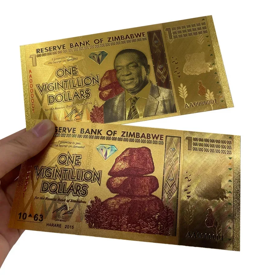 10^63 2 Desgins Classic ONE VIGINTILLION Dollars Zimbabwe 24K Gold or Silver Banknote with UV Light for Collection Gift