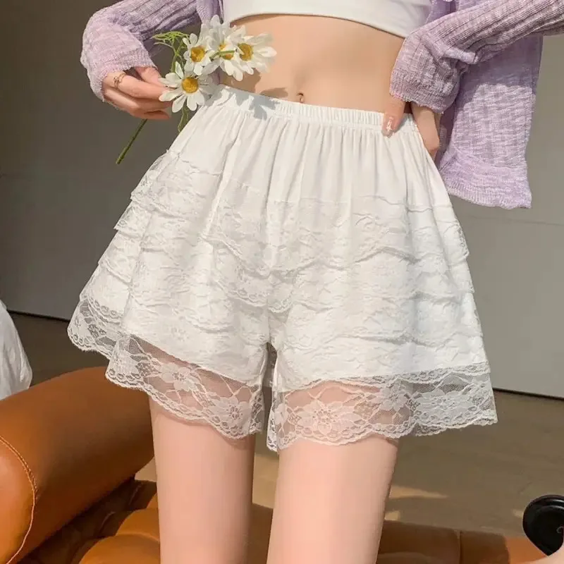 Black White Pleated Safety Panties Woman Cute Lolita Shorts Vintage Ruffle Knickers Girls Princess Underpants Summer Petticoat image 3