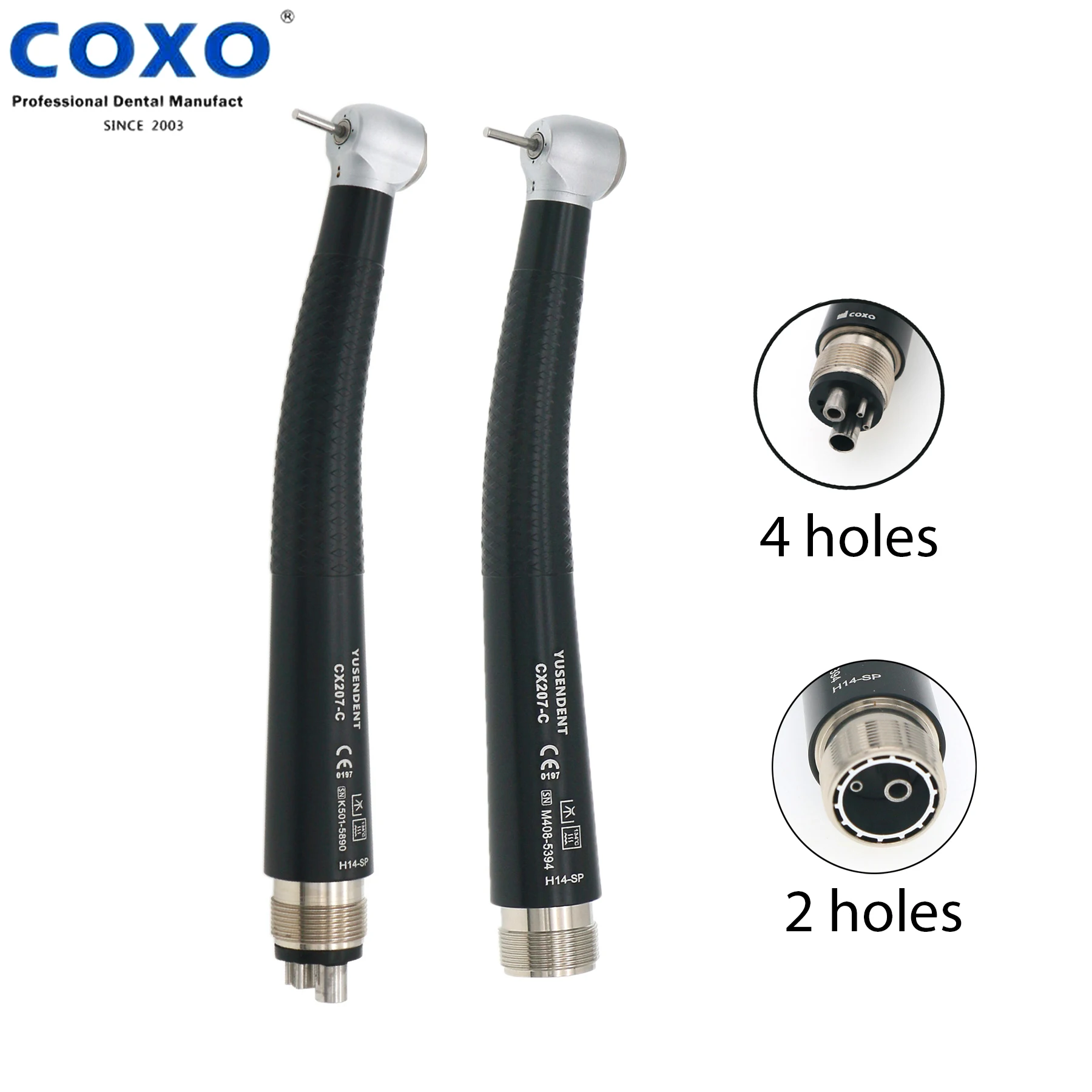 COXO YUSENDENT CX207-C Dental High Speed Air Turbine Handpiece 2/4 Holes Colorful-black