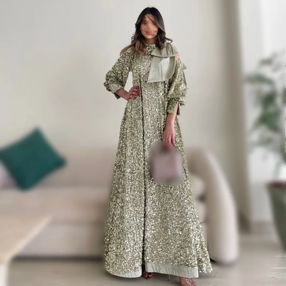 

Customized Glitter Sequined High Collar Long Dresses Luxury Women's Evening Gowns Bespoke Occasion Prom Elegant Party Dress