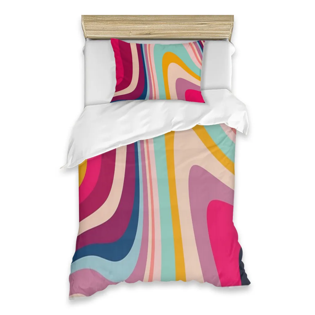 

Retro Colorful Trippy Abstract Bed Sheets Set Comforter Quilt Cover Duvets Single Bedding