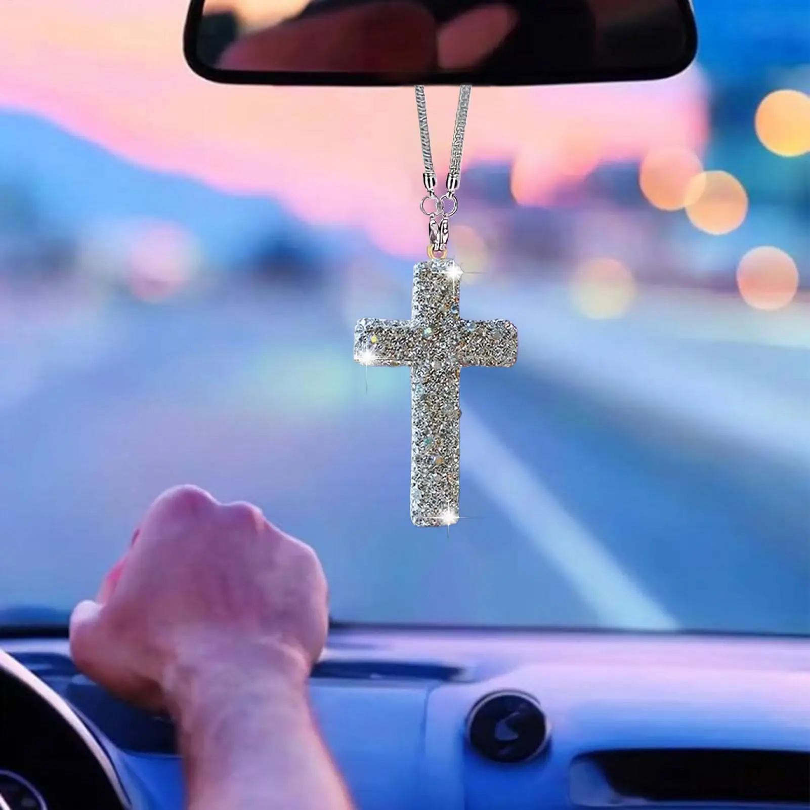 

Car Pendant Crystal Car Rear View Mirror Charm Christian Religious Auto Accessories For Interior Women Men Truck Living Room