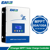 EASUN MPPT Solar Controller 80/100A 12/24/48V Solar Charger Battery 36Vsetting Charger Max 150Vdc Back-Light Lcd Solar Regulator