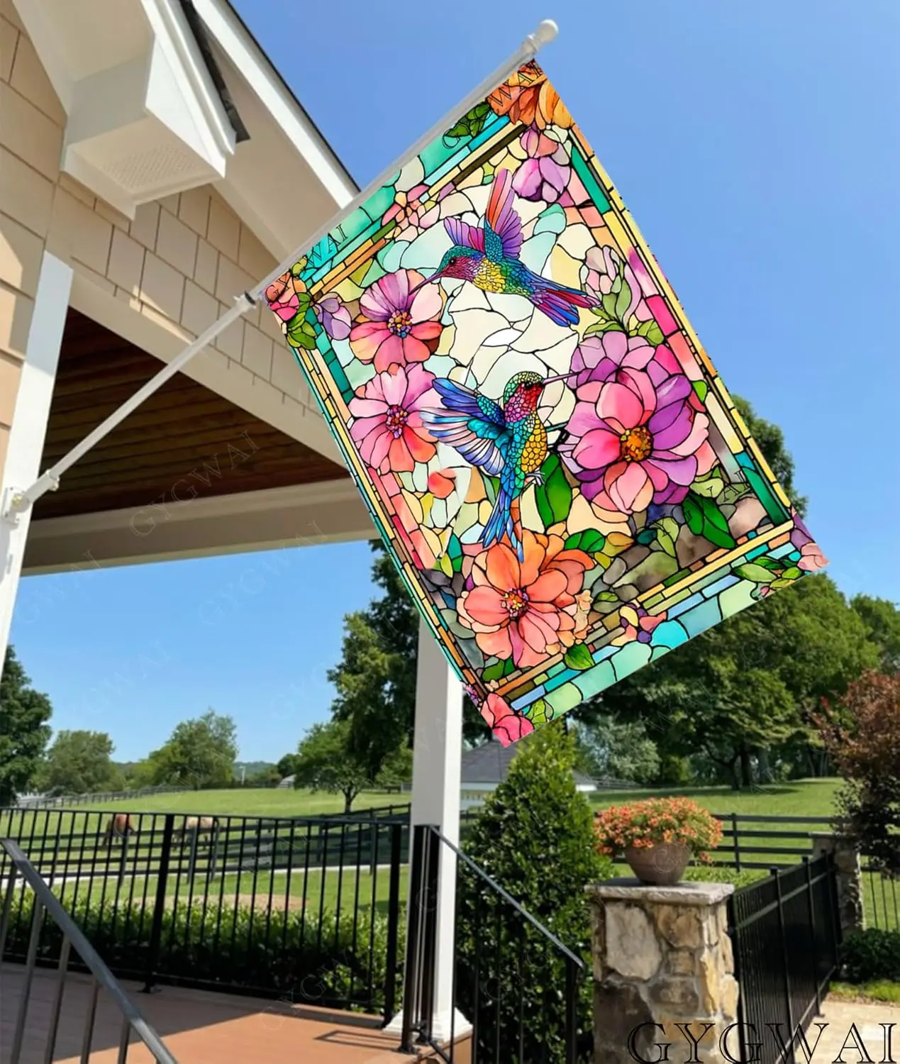 Stained Glass Hummingbird Garden Flag Spring Summer Yard Flag Floral Decorative Flags for Outside 12x18 Double Sided Small S VVJ