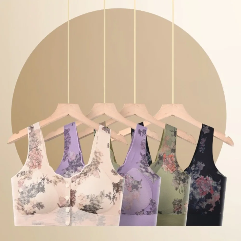 Floral Mother's Wireless Bra Large Size Close-fitting Mid-aged Elderly Brassiere Lingerie Gathered Breasts Seamless Underwear