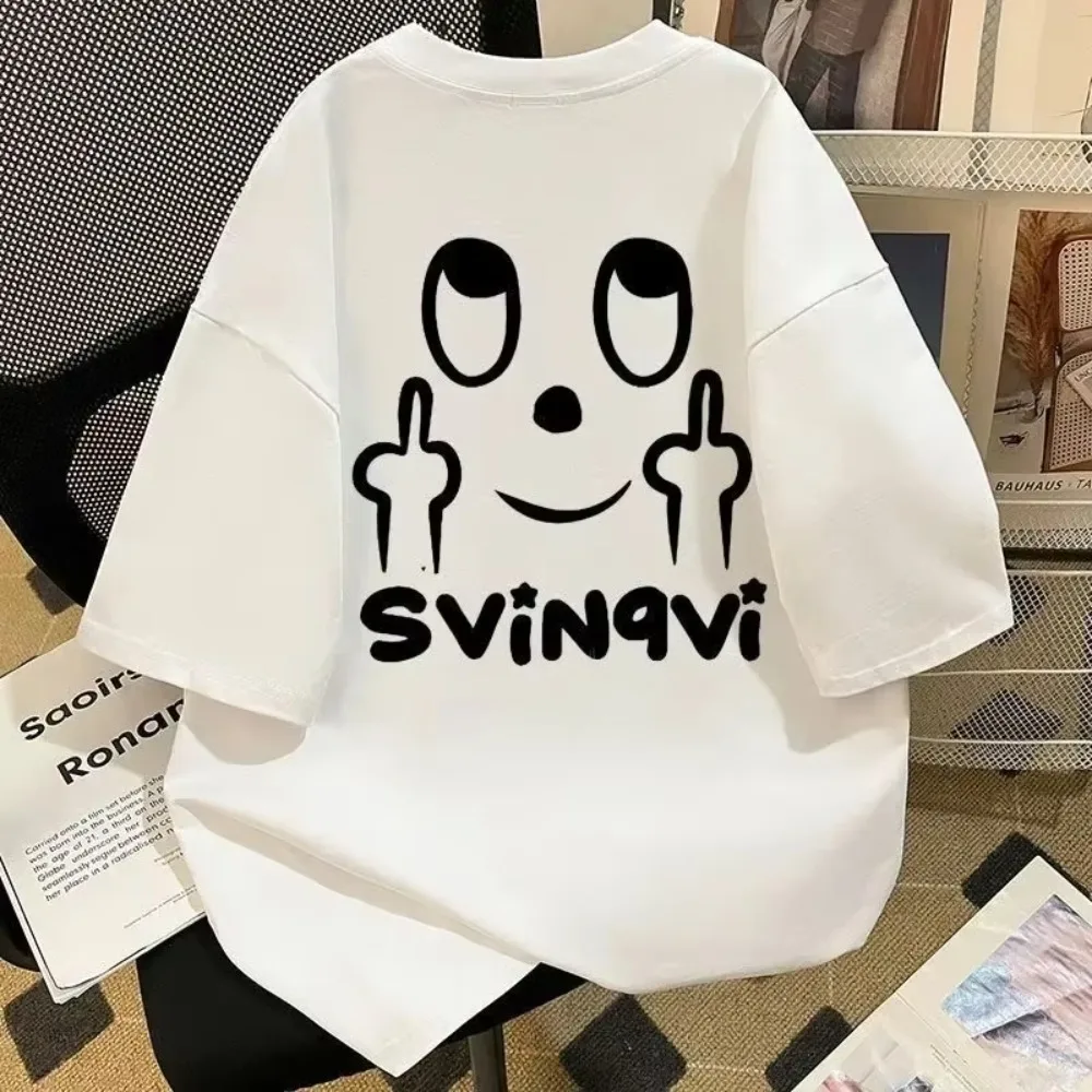

Summer simple 100% pure cotton new letter printing short-sleeved crew neck T-shirt loose and versatile light luxury printed top