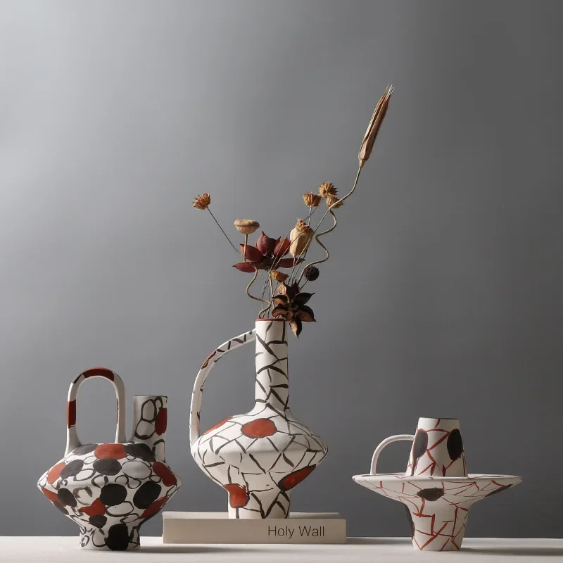 Creative Hand-painted Ceramic Vase Modern Flower Arrangement Dried Flower Decorations Ornaments Xuanguan Living Room Decoration