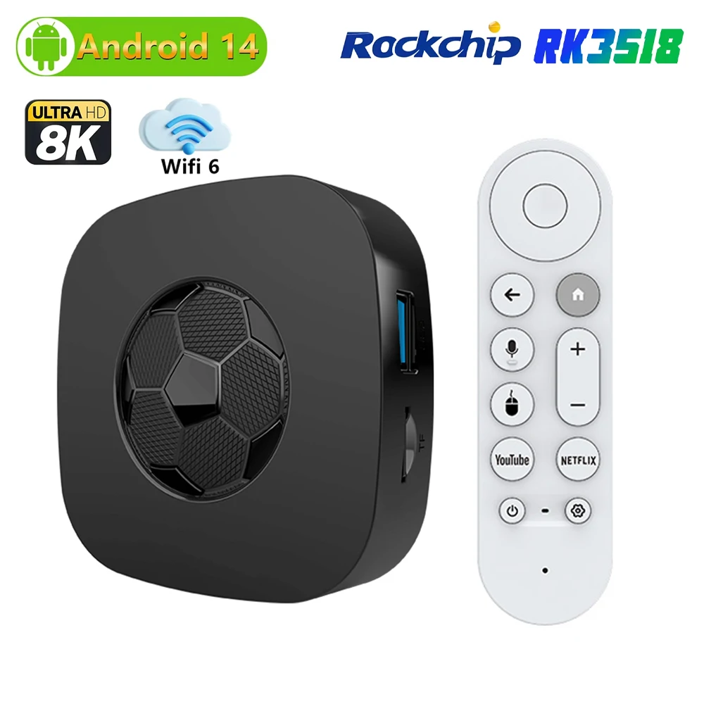 Smart TV Box Android 14 TV Box RK3518 Quad Core Streaming Box 8K Ultra HD Mediaspeler Set Top Box Wifi6 BT5.4 Android TV Box