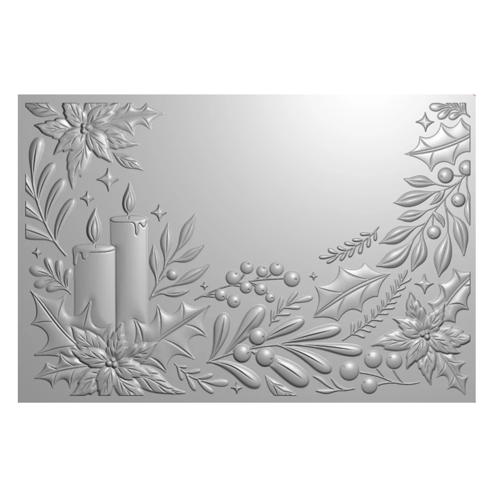 1pc 3D Embossing Folder Holly Poinsettia Pinecone Leaves with Candles Patterm for DIY Christmas Theme Scrapbooking Paper Crafts
