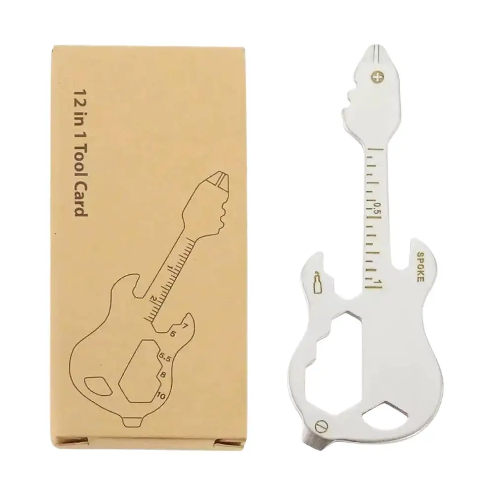 EDC Portable Guitar Shape Key Chain Screwdriver Multipurpose Camping Multitool Key Ring Pocket Stainless Steel Tool Multi-Tool