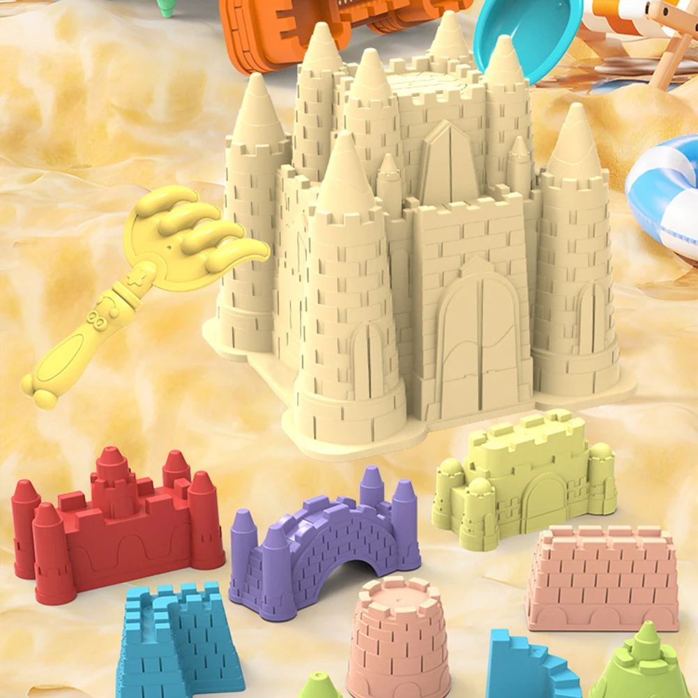 

Sand Castle Building Kit 14Pcs Sand with Sand Castle Molds Watering Can Rake Shovel Travel Sand Set for Kids Outdoor