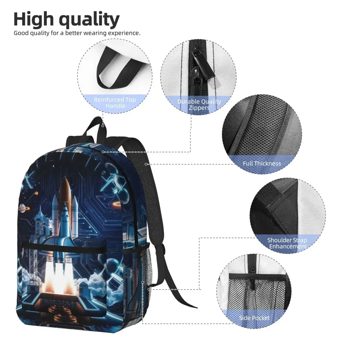 Space Shuttle Rocket Backpack Daypack Large Capacity Children BookBag School Bag Shoulder Bags for Men Women