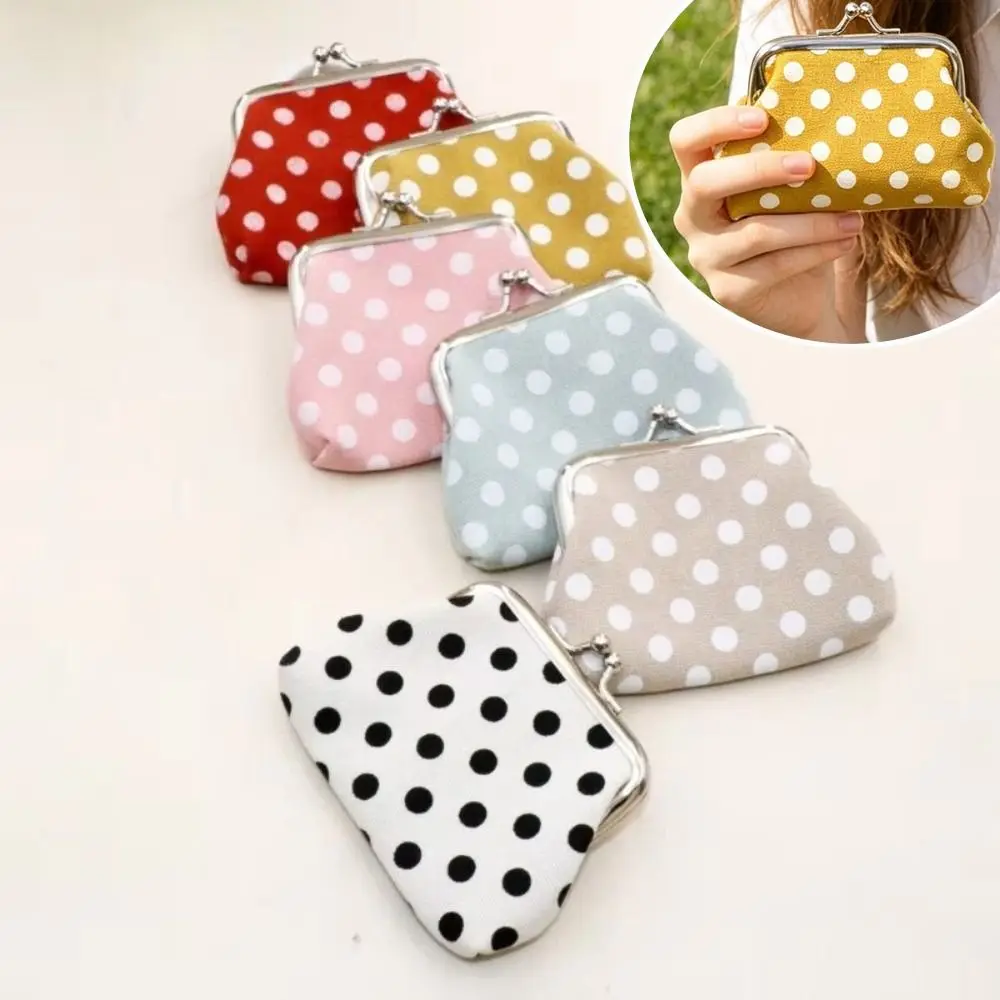 Kiss Lock Closure Polka Dot Coin Purse Square Shape Compact Kiss Lock Coin Purse Multifunctional Lightweight Travel Cosmetic Bag