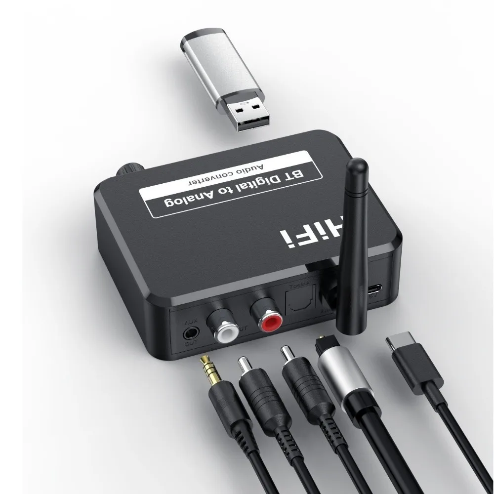 Bluetooth 5.3 Bluetooth Audio Adapter SPDIF Input Toslink Support Audio DAC Adapter RCA L/R Output 3.5mm AUX Output