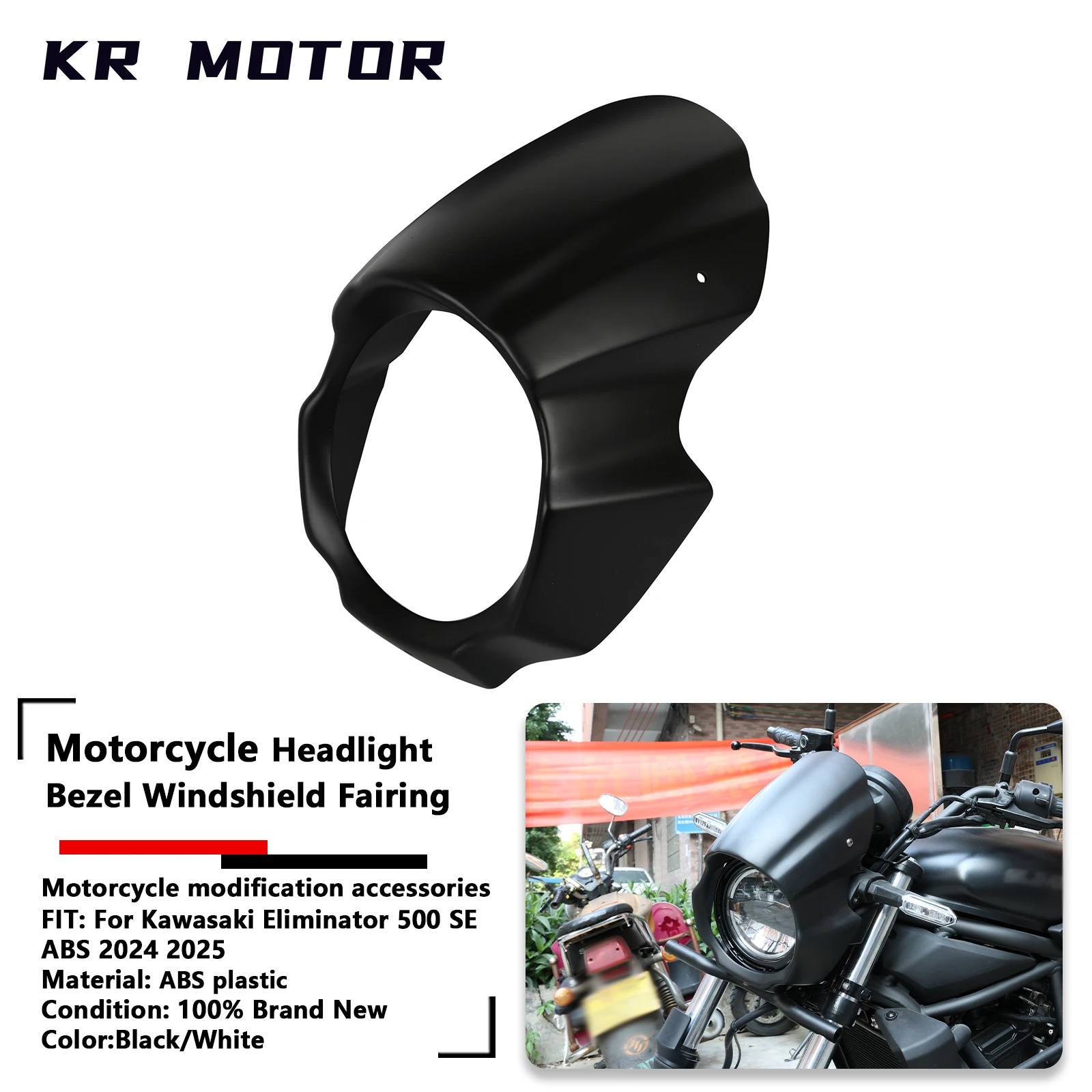 

Fit For Kawasaki Eliminator 500 SE ABS 2024 2025 Motorcycle Headlight Bezel Windshield Fairing Deflector Trim Cover Black/White