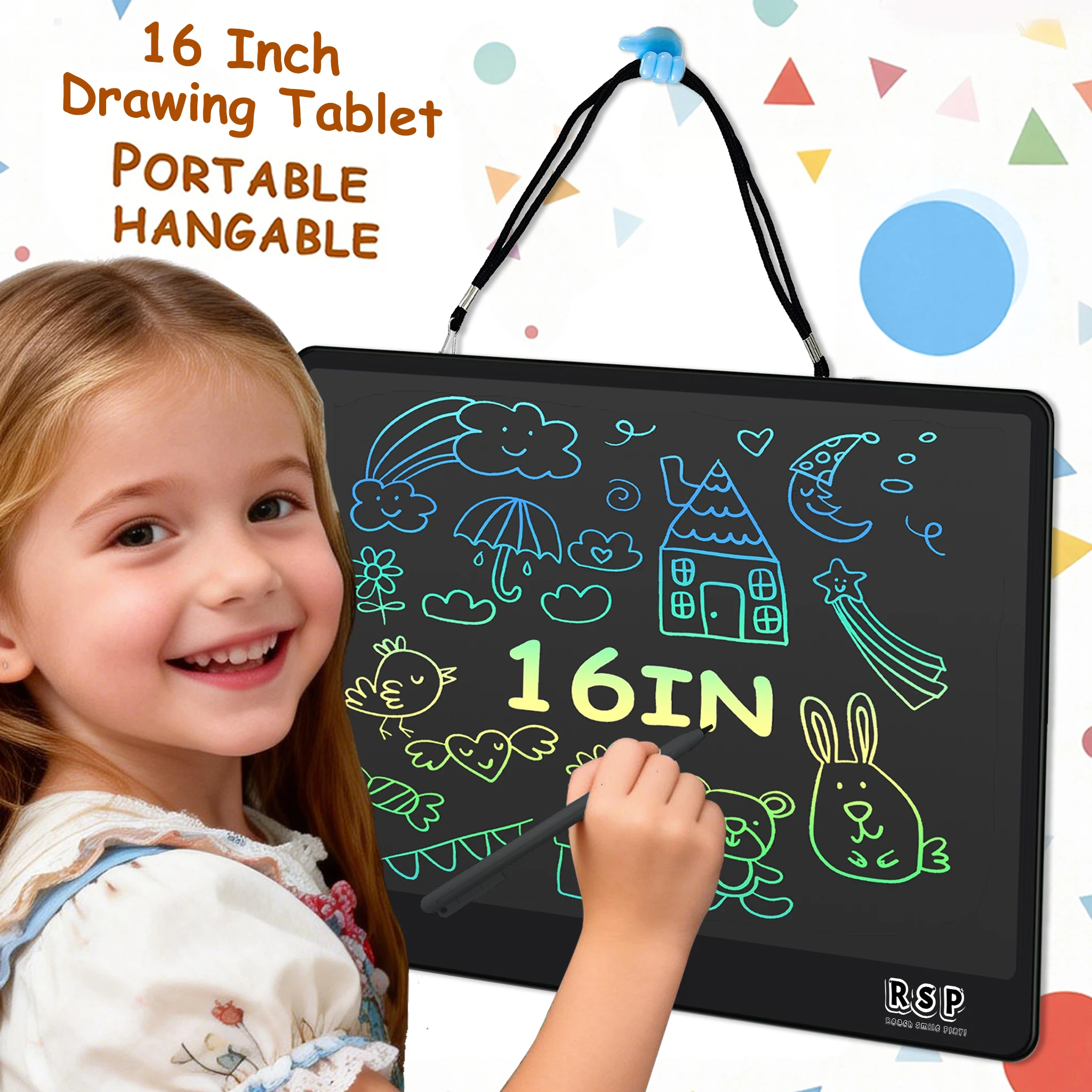 8/16-Inch Hangable Drawing Tablet LCD Writing Board With Lanyard Doodle Chalkboard Painting Handwriting Pad Toys for Kids Gifts