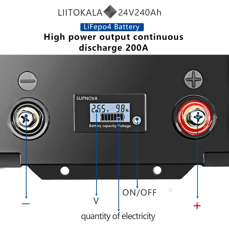 LiitoKala 25.6V240Ah LiFePo4 Battery Cycle 6000+ RV Energy Storage Rechargeable Battery Built in BMS for Power Lights Electrical