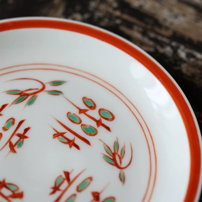 Jingdezhen Glaze Hand-Painted Red and Green Color Ancient Color Hand-Painted Small Kit Pot Tray Dim Sum Dish Fruit Plate Wheat S