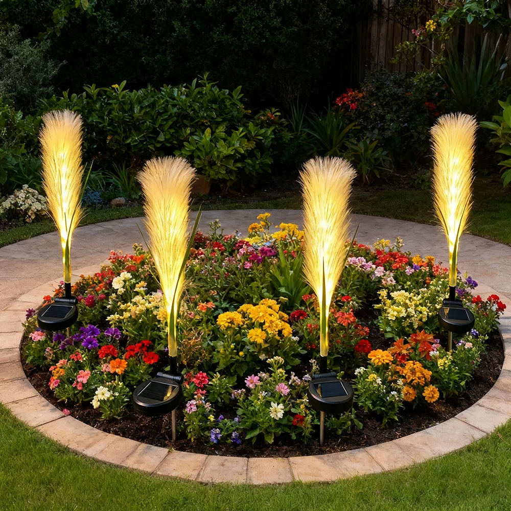 2 قطعة أضواء الحديقة الشمسية في الهواء الطلق ، أضواء القصب الشمسية رقيق الشمسية مسار مصباح ضوء المناظر الطبيعية الشمسية للزينة الزفاف