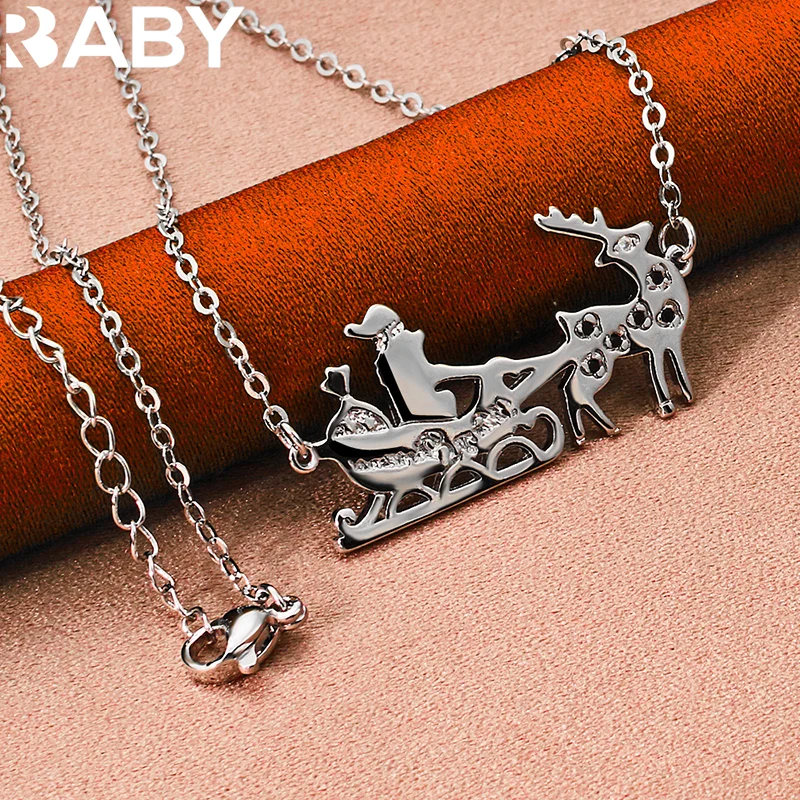 URBABY 925 فضة الأيائل زلاجات قلادة قلادة للنساء الرجال موضة الزفاف حفلة خطوبة مجوهرات مع سلسلة 18 بوصة #6