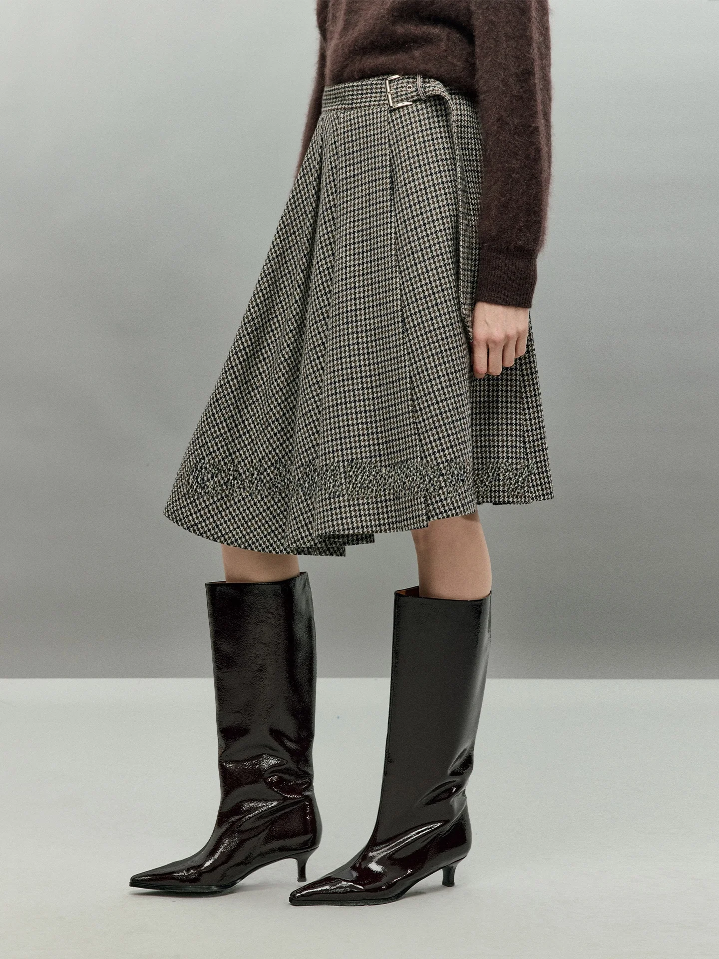 

CHANDOOIVY Retro Mixed Color Texture Color Blo Tweed Asymmetric Belted Bead Decorated f Skirt for Women