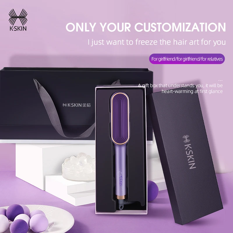 KSKIN Custom Ionic PTC Ceramic Electric Hair Straightening Comb Brush Hot Comb Straightener Hair Brushes