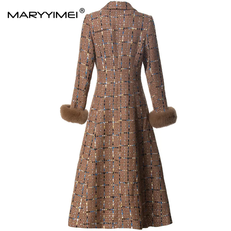 MARYYIMEI Women's New Style fashionable Coat Notched Long-Sleeved Double-breasted Elegant Streetwear Coffee colored  Overcoat