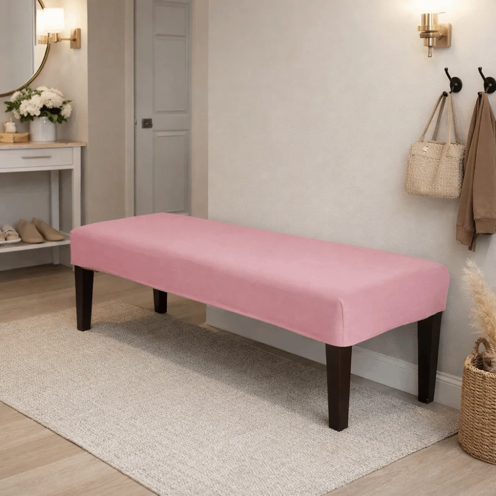 Elastic Bench Chair Cover Rectangular Shape Removable Bench Slipcover Washable Solid Color Piano Stool Cover Home Use