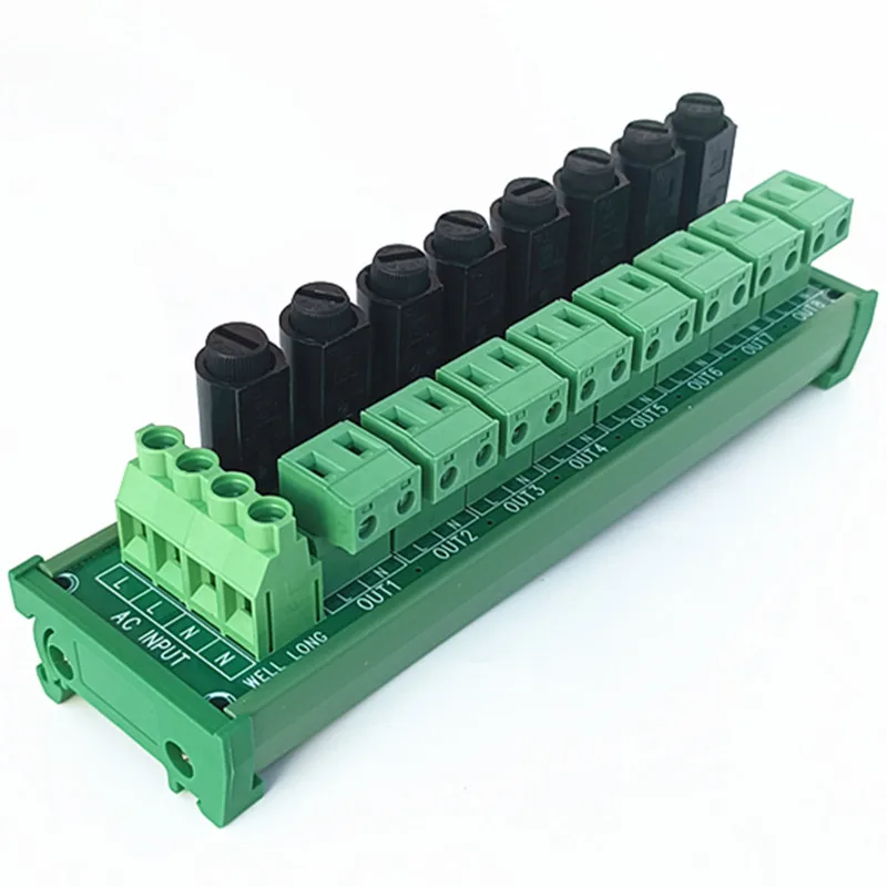 DIN Rail Mounted 8 Channel Pluggable Terminal Block Distribution Fuse Module DIN Rail Mounted AC 24-250V .