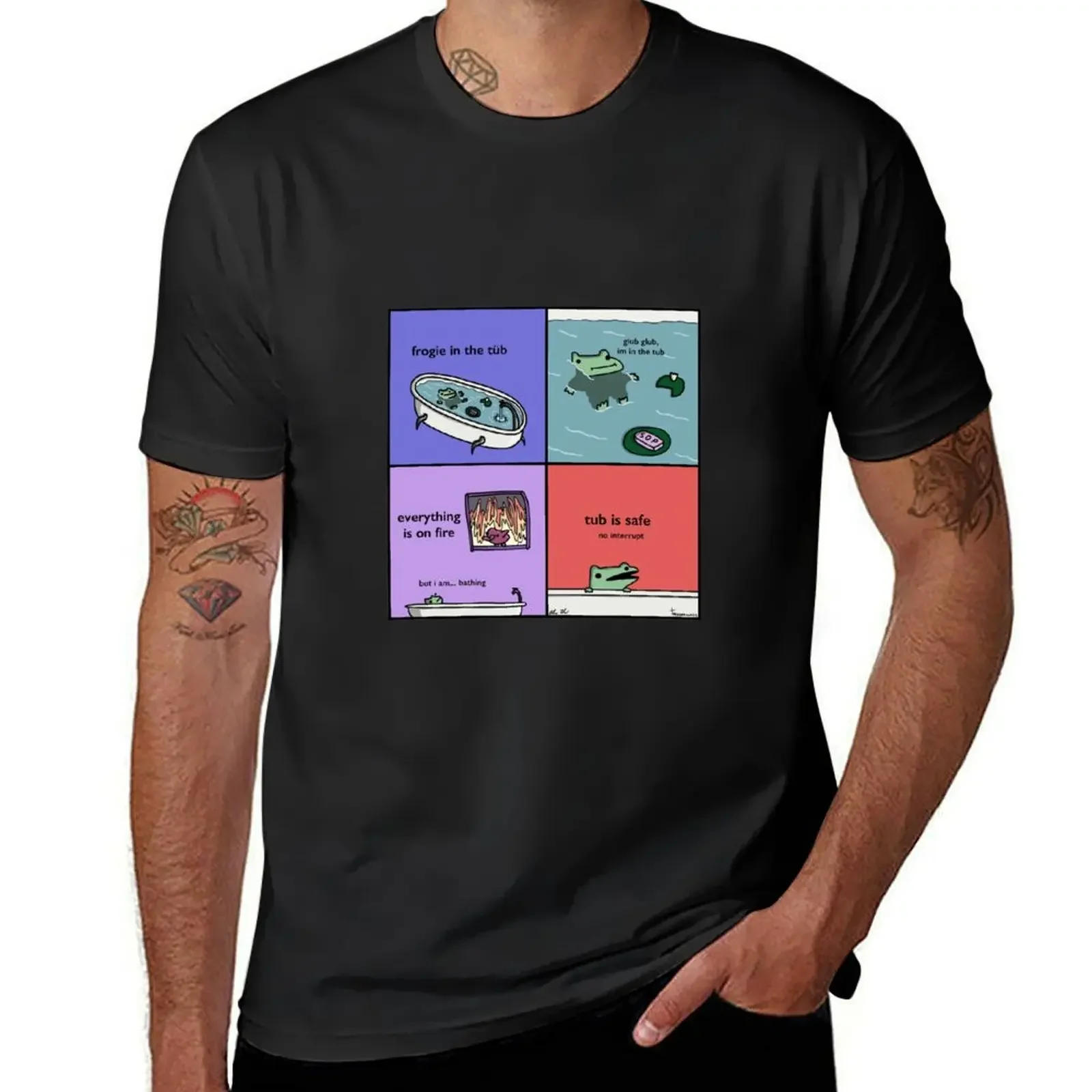 Frogie in the Tub - Tiny Snek Comics T-Shirt vintage quick-drying vintage clothes sweat shirts, men