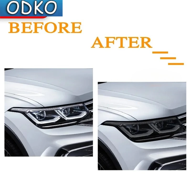 2枚入り-フォルクスワーゲン-vw-ティグアン-rライン-フェイスリフト-2020-2021-車用ヘッドライト-ティント-スモークブラック-保護フィルム-透明tpuステッカー