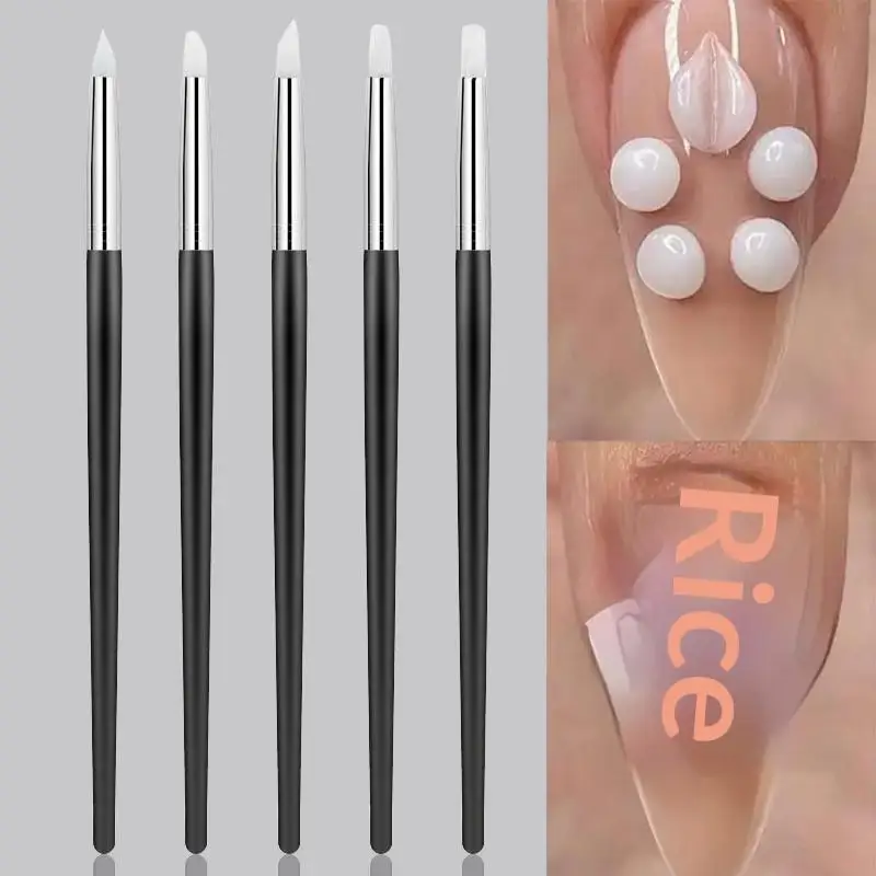 New 5Pcs/Set Silicone Nail Art Pen Brush UV Gel Polish Tip 3D Image DIY Dotting Polish Brushes Sculpture Pen DIY Manicure Tool