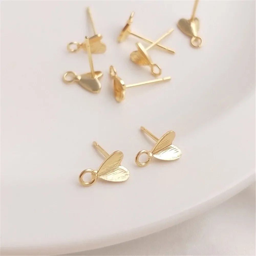 14K Gold Plated Brushed small hearts with rings and earrings with hearts 925 silver needles Diy earrings material