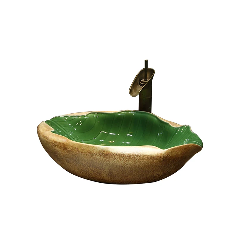 Ceramic Art Modern Single Hole Countertop Sink Irregular Leaf Unique Outdoor Children's Basin