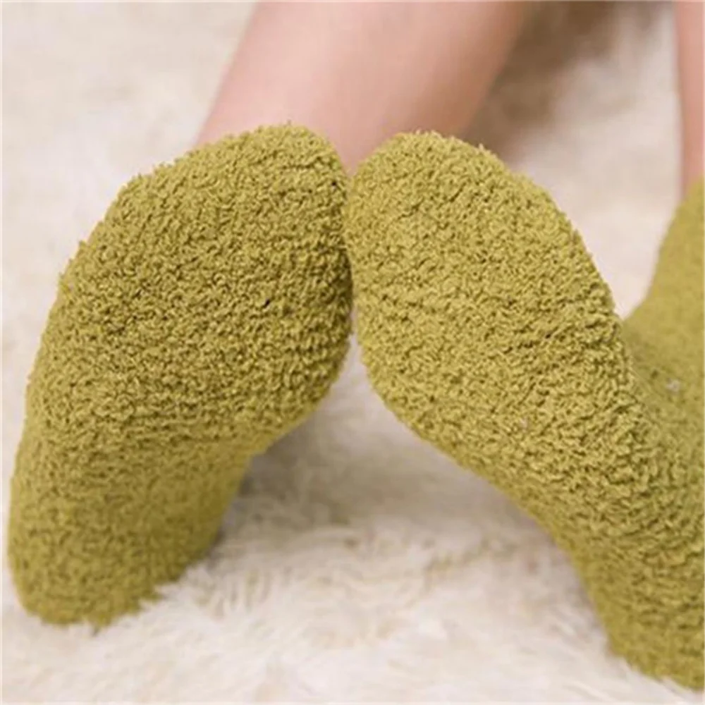 Women's Bed Socks Pure Candy Color Fluffy Warm Winter Christmas Gift Soft Floor Home Coral Fleece Velvet Socks Dropship view 4
