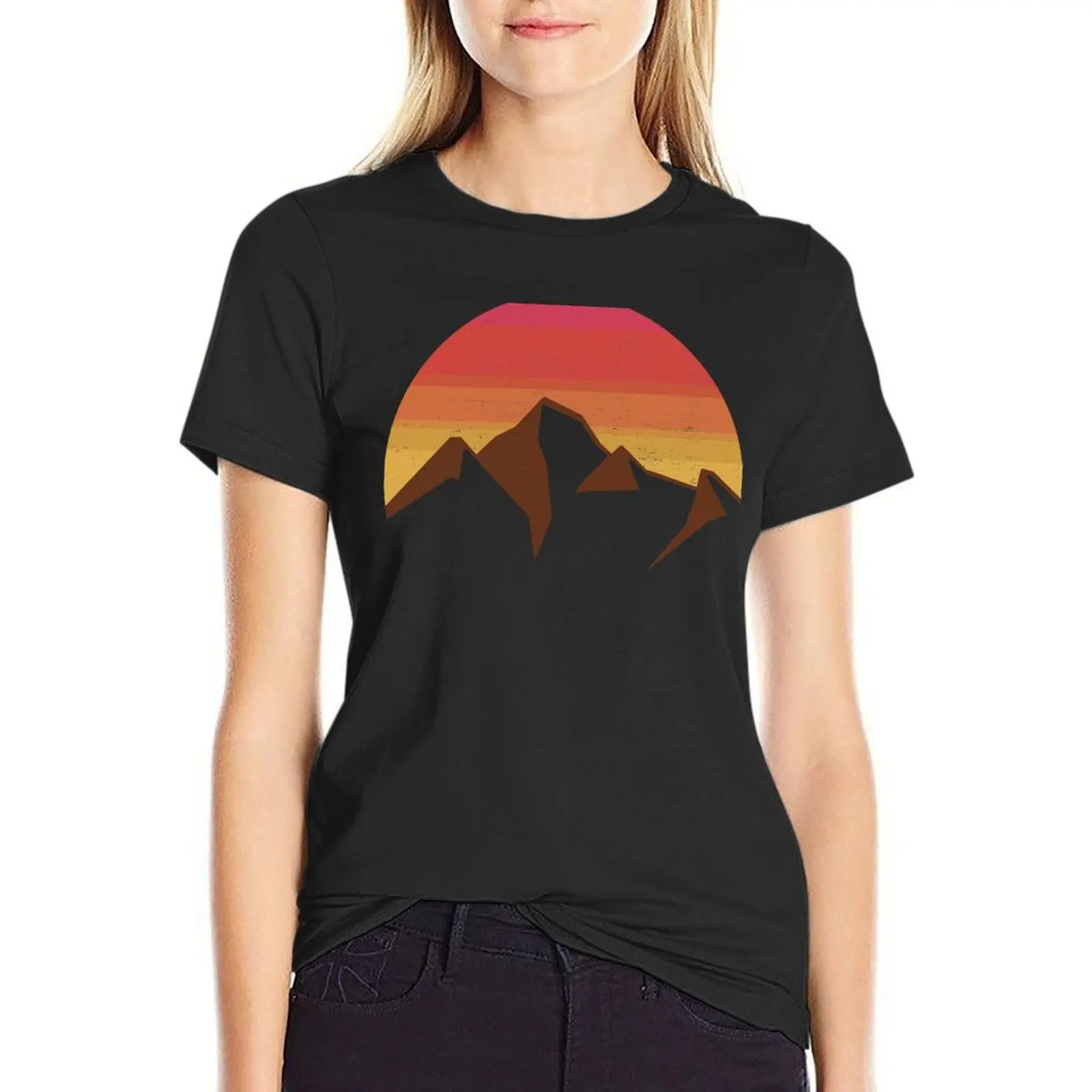 vintage mountain sunset T-Shirt summer tops anime clothes animal print shirt for girls tops t-shirt dress for Women sexy