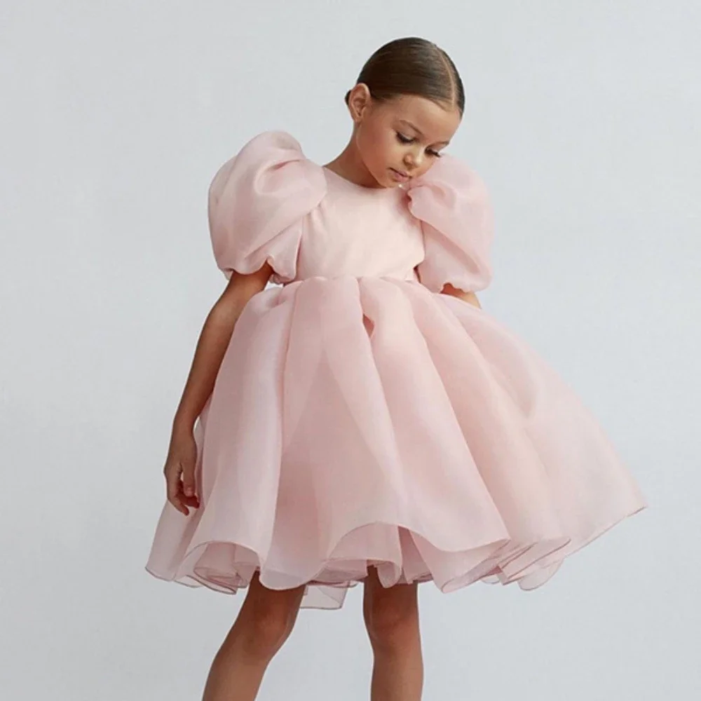 Fashion Girl White Princess Dress Tulle Puff Sleeve Wedding Party Kids Dresses for Girls Birthday Child Clothes Bridemaids Gown