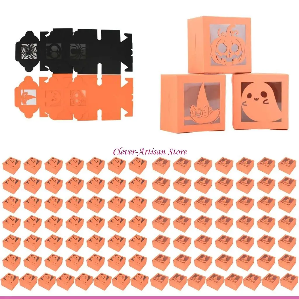 

E06B 50 шт., коробки конфет на Хэллоуин, тыква, паутина, череп, голова, контейнер для фестиваля, Новогодняя вечеринка, подарок