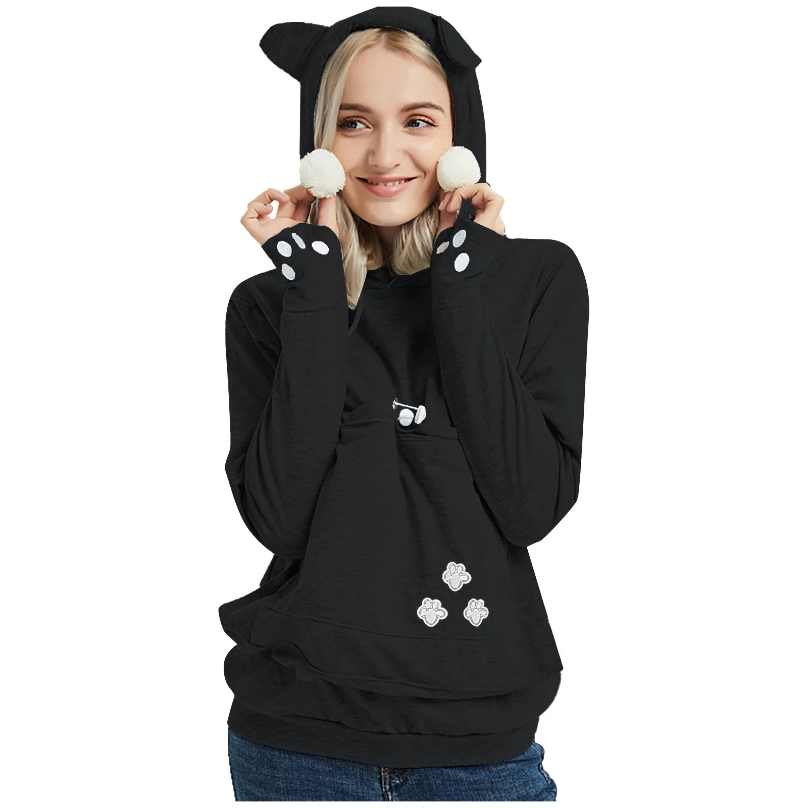 

Women'S Autumn And Winter Sweater Fleece Loose Pet Hooded Pullover Cat Dog Large Autumn Hoodies Drawstring Loose Sweatshirt