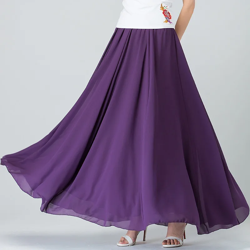 تنورة ماكسي طويلة مكشكشة بطيات للسيدات على الطراز الكوري لربيع 2026 ، تنانير شيفون بوهيمية مقاس كبير تنانير خريفية