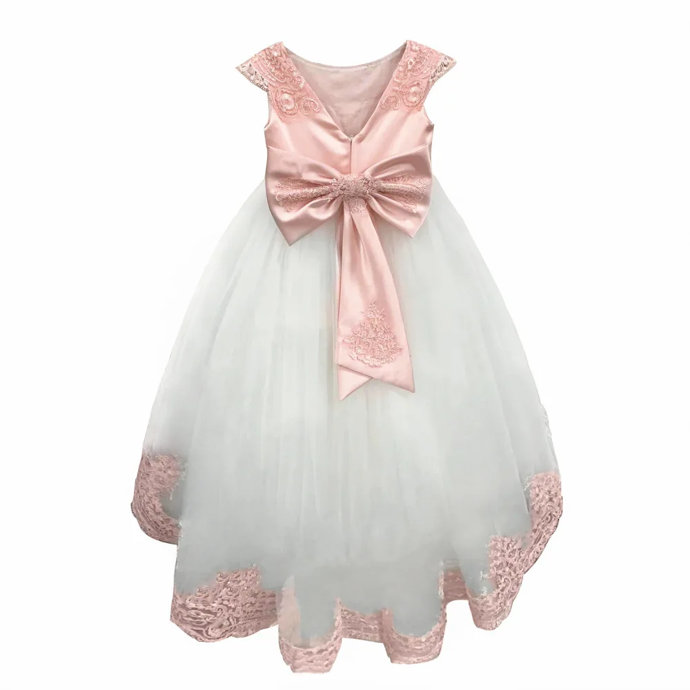 Hot Selling Girl Party Dress for 12 Years Kids Christening Gown Patchwork Lace Tulle Pure White Communion  Dresses Ankle-Length