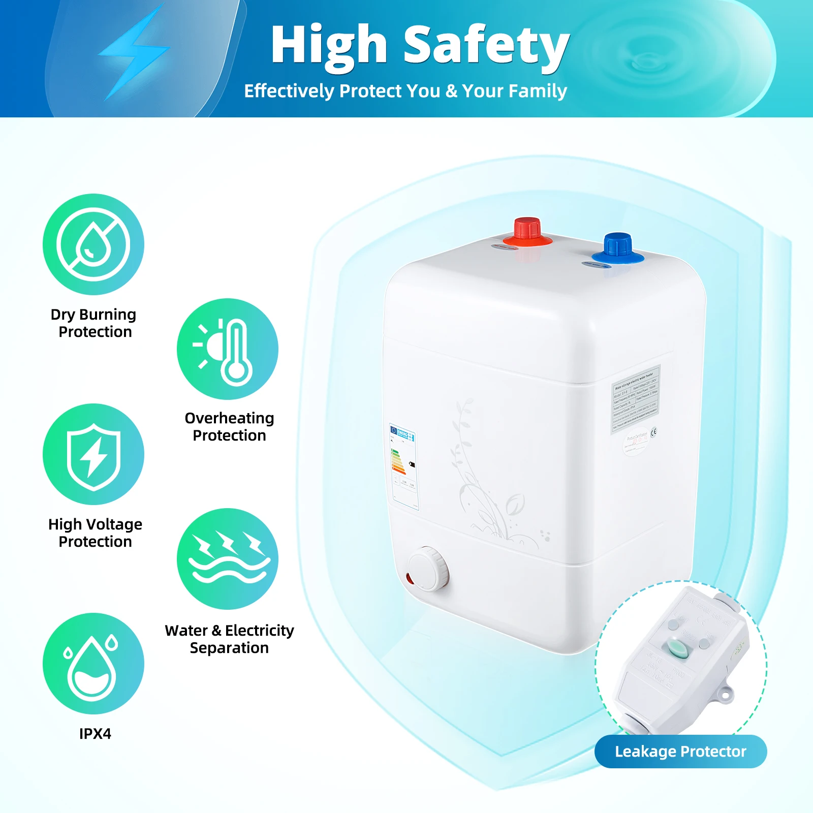 1500W Kitchen Electric Water Heater 8L/2.11gal Capacity  86 and 167 ° F Adjustable Temperature High Safety Water Heater