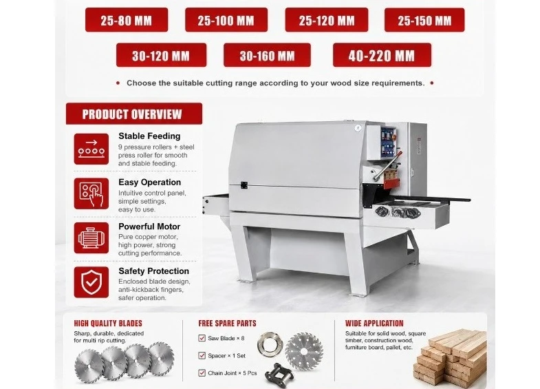 Hot Sale Competitive Price Square Timber Multi Blade Rip Saw Machine Woodworking Circular Saw for Plank Board Cutting